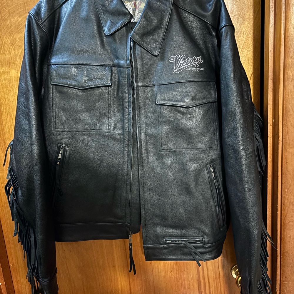 Victory Black Leather Fringe Jacket